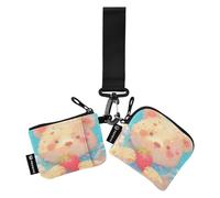 linqin Happy Bear Lot de 2 porte-monnaie fins pour femme avec fermeture éclair pour le travail et les voyages Cyan, Happy Bear Cyan, 1 size