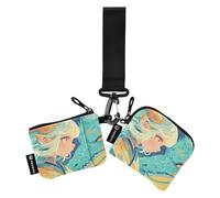 linqin Lot de 2 étuis à cartes fins et portables avec porte-clés pour femme Motif dragon de dessin animé Turquoise, Dessin animé Dragon Turquoise, 1 size