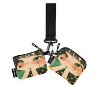 linqin Lot de 2 pochettes pour pièces de monnaie et cartes de grande capacité avec poche zippée pour homme et femme Motif dessin animé, Cartoon Cute Girls, 1 size