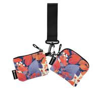 linqin Lot de 2 portefeuilles de chêne violet rouge avec double dragonne pour femme, petit porte-clés amovible avec porte-clés pour homme et femme, Feuilles de chêne rouge violet, 1 size