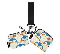 linqin Lot de 2 portefeuilles fins et portables avec fermeture éclair et porte-clés pour femme et homme Motif animaux bleus, Animaux bleus drôles, 1 size