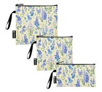 linqin Lot de 3 sacs à goûter réutilisables et étanches pour enfants - Motif fleurs sauvages violettes et beiges