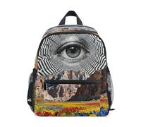 linqin Mini sac à dos œil avec illusion d'optique et champ de fleurs pour enfant avec sifflet et étiquette de nom pour l'école primaire