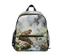 linqin Monkey by Stream on Rocks Sac à dos d'école pour enfants garçons Sifflet avec étiquette de nom pour garçons Sacs à livres pour enfants de 4 et 5 ans Bulto para ni?os
