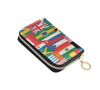 linqin Multi - Nation Flags Collage Petit portefeuille en cuir souple multifonction pour transport quotidien 9 emplacements pour cartes de voyage