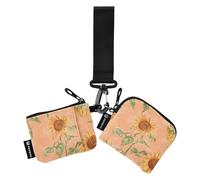 linqin Nature Sunflowers Lot de 2 pochettes pour pièces de monnaie et cartes d'identité de grande capacité avec dragonne pour homme et femme, Tournesols naturels, 1 size
