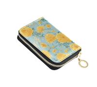 linqin Petit portefeuille fin multifonction en cuir vegan avec 2 poches pour pièces de monnaie Bleu Motif fleurs de souci