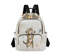 linqin Petit sac à dos avec fermeture éclair lisse, Chaton tigré gris rayé, Medium, Sac à dos tendance