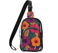 linqin Petit sac à main transparent pour homme avec bandoulière réglable | Tissu en polyester, conforme aux règles de sécurité des lieux, pas de douleurs aux épaules, fleur d'hibiscus hawaïen