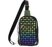 linqin Petit sac transparent pour spectateurs de concert avec dos antivol | Tissu en polyester, conforme aux règles de sécurité des lieux, pas de douleurs aux épaules, rangées de cœurs multicolores
