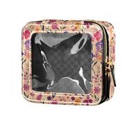linqin Petite trousse de maquillage transparente or rose pour sac à main, trousse de toilette de voyage, sac de rangement pour vernis à ongles pour voler, Fleur de printemps or rose, 1 size