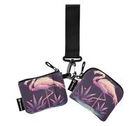 linqin Pinik Gemetric Lot de 2 pochettes pour pièces de monnaie avec fermeture éclair et porte-clés pour femme Motif flamant rose, Pinik Gemetric Flamingo, 1 size