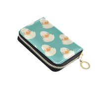 linqin Porte-cartes de crédit en cuir synthétique avec fermeture éclair et 2 poches pour pièces de monnaie Motif canards blancs Bleu