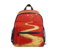 linqin Red Field Golden Winding Path Sac à dos pour enfants avec cordon de serrage et étiquette de nom pour enfants de 3 à 4 ans