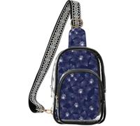 linqin Sac à bandoulière transparent pour spectateurs sportifs avec poche arrière dissimulée | Avant en PVC transparent, transparent, sans douleur aux épaules, verre floral bleu marine