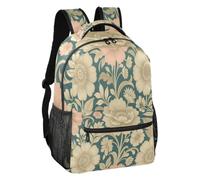 linqin Sac à dos d'école multi-poches bleu sarcelle rose pivoine S | Doublure intérieure en peau de pêche noire, disposition de plusieurs compartiments de rangement, voyage touristique