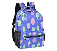 linqin Sac à dos d'école multi-poches Thème Espace Bubble Tea, Thé aux | Doublure intérieure en peau de pêche noire, disposition de plusieurs compartiments de rangement, voyage touristique