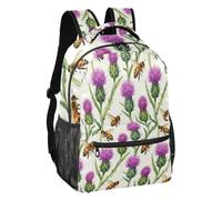 linqin Sac à dos décontracté avec sangle réglable Motif chardon d'abeille, Chardon Bee Prairie sauvage, M | Bretelles tissées réglables, doux au toucher, voyage touristique, garçons et filles