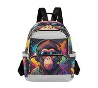 linqin Sac à dos élégant avec plusieurs poches zippées, Dj Monkey, Small, Sac à dos tendance | Rangement classé, promenade en ville, singe DJ