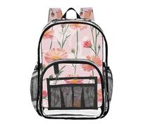 linqin Sac à dos transparent en PVC transparent avec motif floral de calendula mignon pour lycée, pour adolescentes, filles, Fleurs de calendula mignonnes roses, 1 size, Fleurs de calendula mignonnes