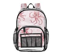 linqin Sac à dos transparent en PVC transparent avec poche latérale Motif pieuvres Rose, Jolies pieuvres roses, 1 size, Jolies pieuvres roses, Taille unique