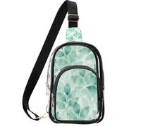 linqin Sac à main à bandoulière pour spectateurs de concert avec poche avant zippée | Sangle en coton, utilisation quotidienne en toutes saisons, fermetures éclair en métal lisse, aquarelle eucalyptus vert
