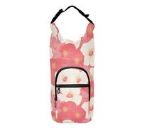 linqin Sac à main à motif floral blanc et rose avec porte-bouteille d'eau, sac à dos pliable avec cordon de serrage avec poches et porte-bouteille d'eau pour la randonnée, convient aux bouteilles de