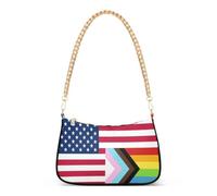 linqin Sac à main pour femme avec plusieurs poches intérieures | Drapeau du progrès américain, résistant aux déchirures, chaîne en or massif, pour les trajets au bureau