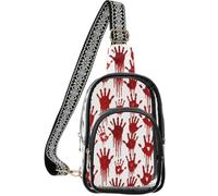 linqin Sac à main transparent pour femme avec poche arrière cachée | Sangle en coton, toutes saisons, compacte et élégante, empreinte de main d'Halloween sanglante