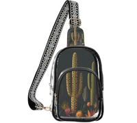 linqin Sac à main transparent pour femme avec poche arrière cachée | Taille 18,8 x 10,2 x 25,4 cm, fermeture éclair en métal lisse, motif léopard cactus