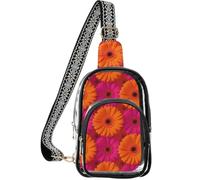 linqin Sac banane transparent pour événements avec poche arrière dissimulée | Taille 18,8 x 10,2 x 25,4 cm, résistant à l'usure, compact et élégant, fleurs de marguerites orange vibrantes