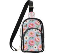 linqin Sac banane transparent pour femme avec compartiment principal | Tissu polyester, design transparent transparent, pas de douleurs aux épaules, jardin de papillons et roses