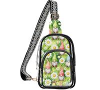 linqin Sac transparent pour femme avec poche arrière cachée | Avant en PVC transparent, conforme aux règles de sécurité, pas de douleurs aux épaules, motif nain de Pâques