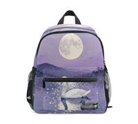 linqin Swan & Duck on Moonlit Lake Sac à dos accessoires pour enfants laisse sac à dos avec étiquette de nom pour tout-petits mochilas para ni