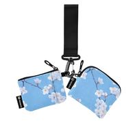 linqin Sweet Cherry Blossom Lot de 2 porte-monnaie pour femme avec poche zippée Bleu, Fleurs de cerisier douces bleues, 1 size