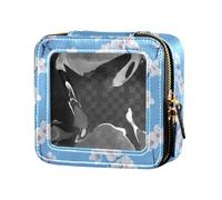 linqin Sweet Cherry Blossom Trousse de maquillage bleue transparente pour sac à main, trousse de toilette, trousse de maquillage de voyage pour voyage, Fleurs de cerisier bleu, 1 size