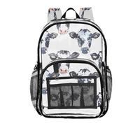 linqin Têtes de vache de dessin animé blanc clair sac à dos d'école sacs de livre clair pour filles voir à travers des sacs de service lourd, têtes de vache blanches, 1 taille, têtes de vache, Têtes