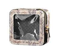 linqin Trousse de maquillage transparente à fleurs or rose pour produits de toilette, sac de rangement pour vernis à ongles pour femme, Fleurs or rose, 1 size