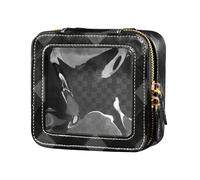 linqin Trousse de toilette transparente à carreaux noirs avec fermeture éclair en cuir pour le vol, motif écossais noir, taille 1, Carreaux noirs, 1 size