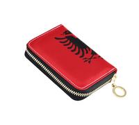 linqin Vector Image Drapeau de l'Albanie Porte-cartes de crédit compact pour femme Fermeture éclair Cuir PU 9 emplacements pour cartes Voyage essentiel