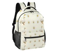 linqin White Duck Daisy Sac à dos décontracté multi-poches S, Marguerites | Doublure intérieure en peau de pêche noire, sangles de soulagement de la pression, shopping de fin de semaine