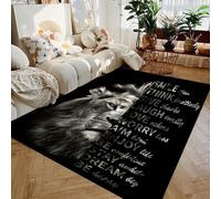 LinQton King Crown Tapis imprimé couronne moderne noir et gris, tapis de sol doux et antidérapant pour chambre à coucher, salon et décoration d'intérieur (lion, 80 x 120 cm)