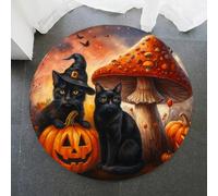 LinQton Tapis rond d'Halloween fantômes effrayants citrouilles chat noir tapis de salon, paillasson antidérapant effrayant, décoration de fête sur le thème d'Halloween pour octobre, cadeau pour fans