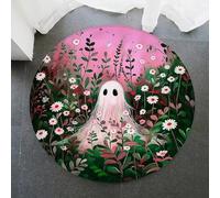LinQton Tapis rond d'Halloween fantômes effrayants citrouilles chat noir tapis de salon, paillasson antidérapant effrayant, décoration de fête sur le thème d'Halloween pour octobre, cadeau pour fans