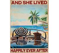 LINQWkk Affiche rétro en métal avec inscription « And She Lived Happily Ever After » - Pour fille et chien - Affiche vintage d'été - Impression amusante de chien