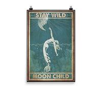 LINQWkk Décoration murale vintage sirène Stay Wild Moon Child Poster rétro en étain pour cuisine, bar, restaurant, café, bière, 30,5 x 20,3 cm