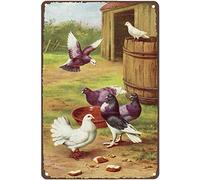 LINQWkk Plaque en métal avec pigeons antiques - Décoration murale rétro - Pour maison, café, bureau, magasin, pub, club - 30,5 x 20,3 cm