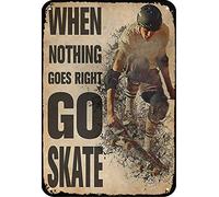 LINQWkk Plaque en métal fantaisie humoristique en forme de skateboard Go Skate - Décoration murale rétro pour maison, rue, portail, bar, restaurant, café, magasin, pubs - 30,5 x 20,3 cm