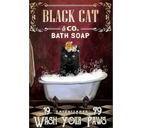 LINQWkk Plaque en métal rétro Chat & Co - Bath Soap Wash Your Paws - Plaque en métal pour bureau, maison, salle de classe, salle de bain, décoration murale de ferme - 20,3 x 30,5 cm