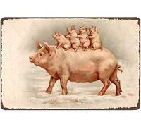 LINQWkk Plaque en métal rétro en forme de cochon et de porcelets, pour la maison, le salon, la cuisine, un café, un bar, décoration murale, plaque en métal vintage 20,3 x 30,5 cm